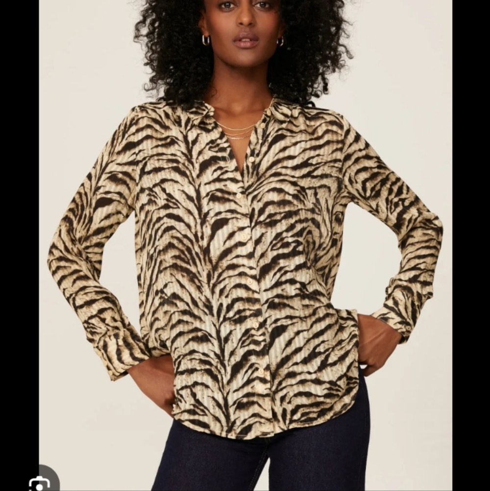 Ba&Sh Issac Zebra Button Down Shirt Animal Print